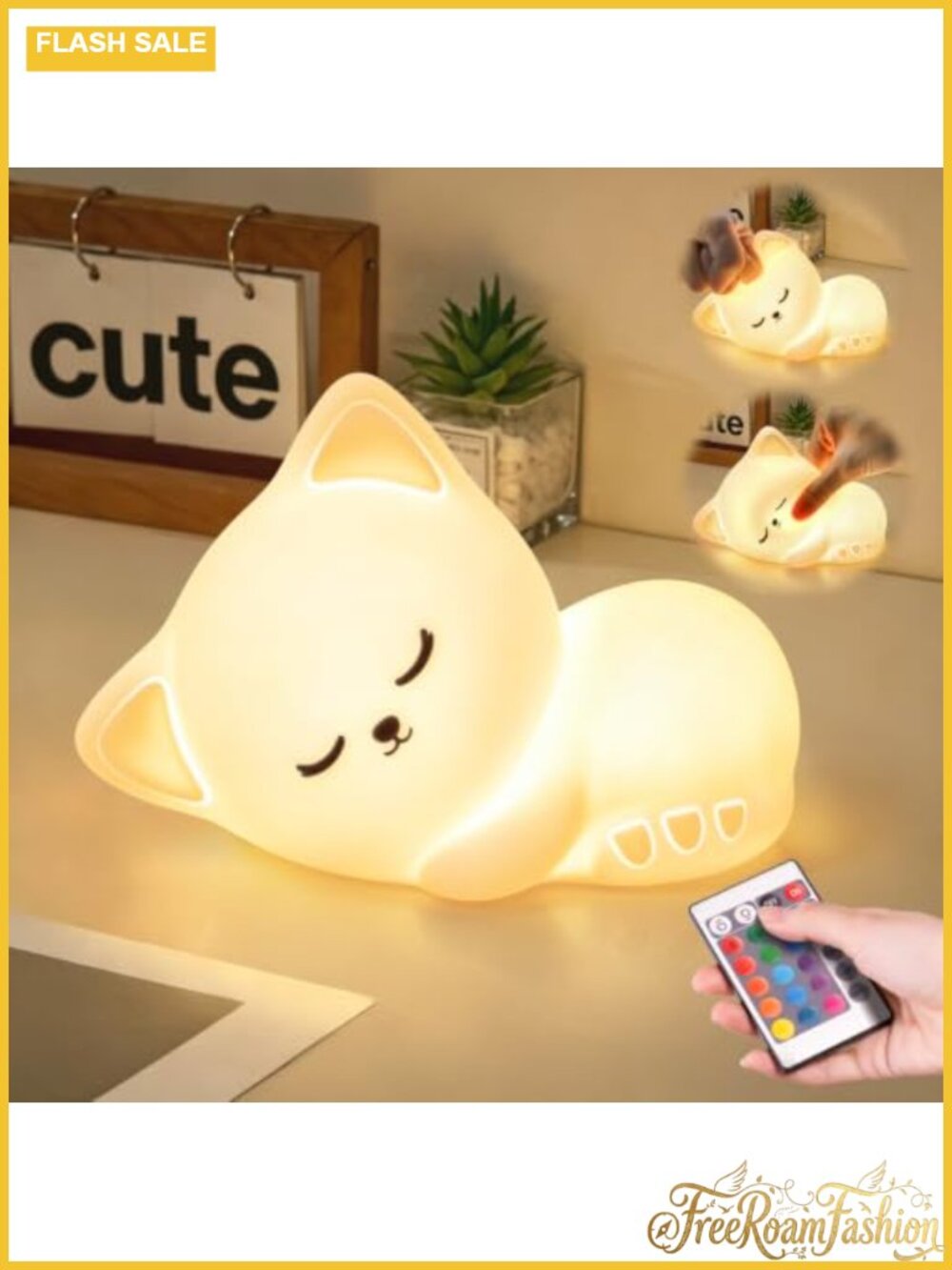 Sleepy Cat Night Light Silicone 16-Color Rechargeable Remote Cute Gift